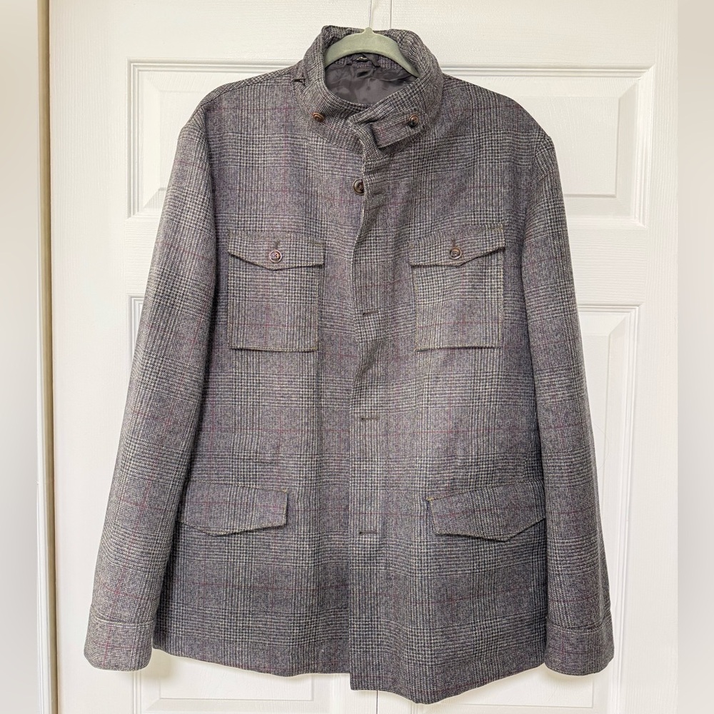 Massimo Dutti Charcoal Checkered Fine Wool Coat Jacket